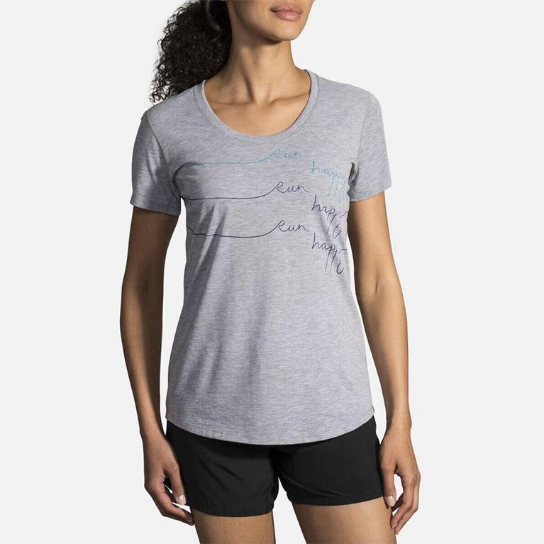 Brooks Women's DISTANCE GRAPHIC Running Tank Top - Grey - Canada (EOIMU-8574)